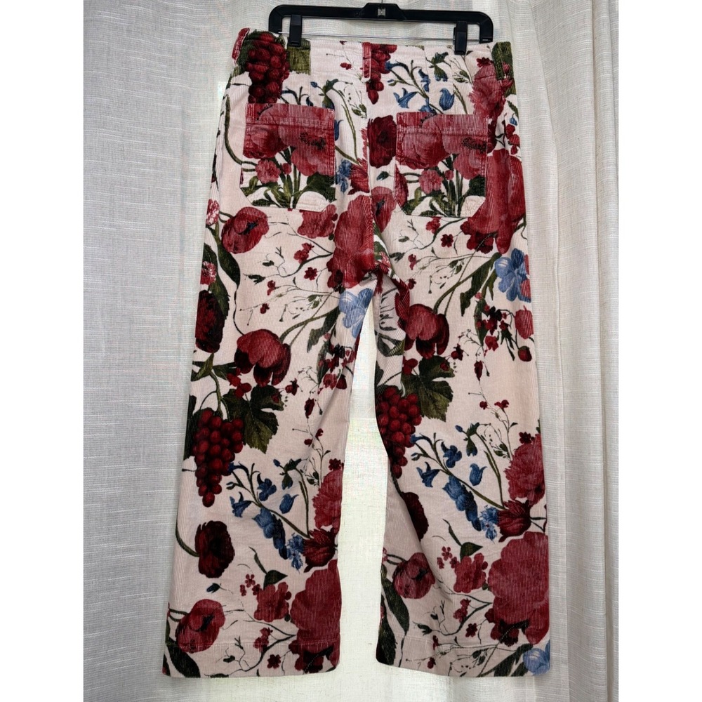 Maeve Anthropologie Colette Floral Corduroy Wide Leg Crop Pink Women's Size 31